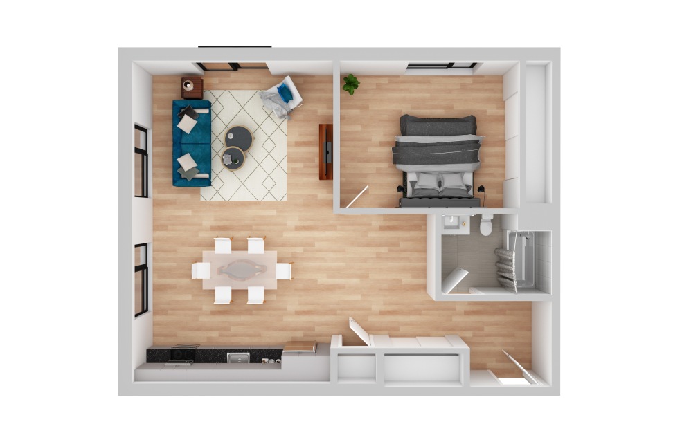 1 Bed 1 Bath - 1 bedroom floorplan layout with 1 bathroom and 710 - 867 square feet