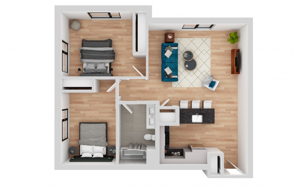 East 05 - 2 bedroom floorplan layout with 1 bath and 948 square feet. East 05 - 2 bedroom floorplan layout with 1 bath and 948 square feet.