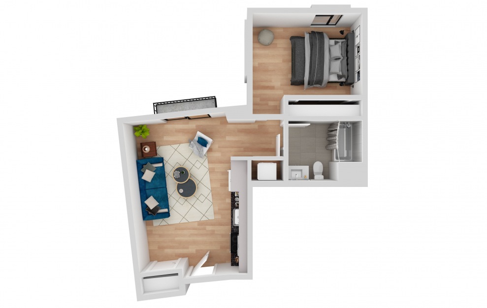 East 01 - 1 bedroom floorplan layout with 1 bath and 554 square feet.