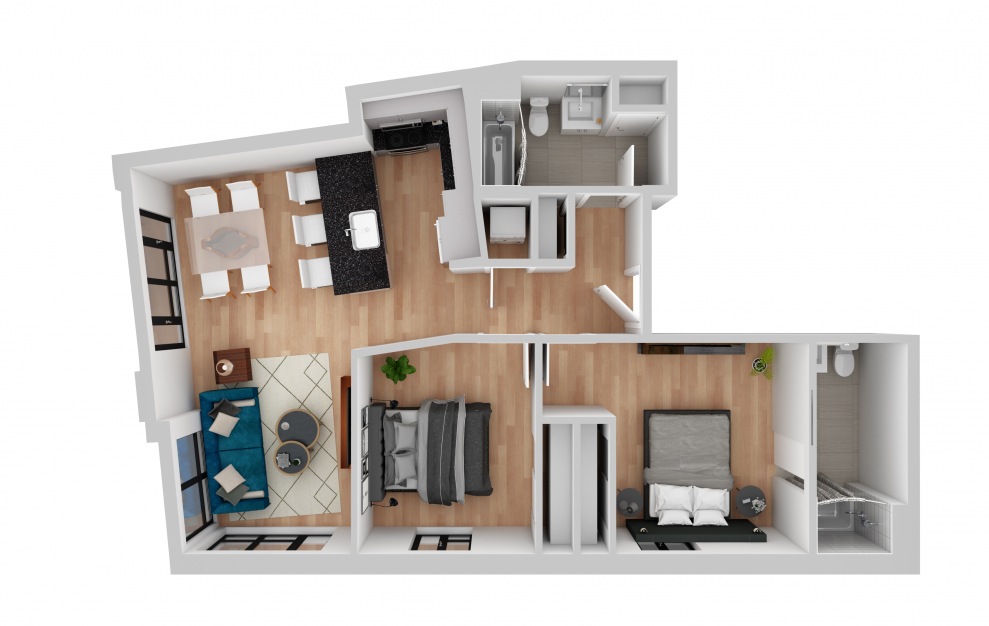 East 11 - 2 bedroom floorplan layout with 2 baths and 1083 square feet. East 11 - 2 bedroom floorplan layout with 2 baths and 1083 square feet.