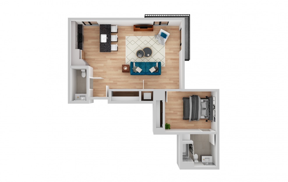 West 11 - 1 bedroom floorplan layout with 1.5 bath and 824 square feet.